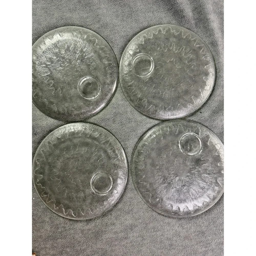 Vintage Sunburst Snack Set Sparkling Crystal Glass 4 Plates 4‎ Cups Original Box
